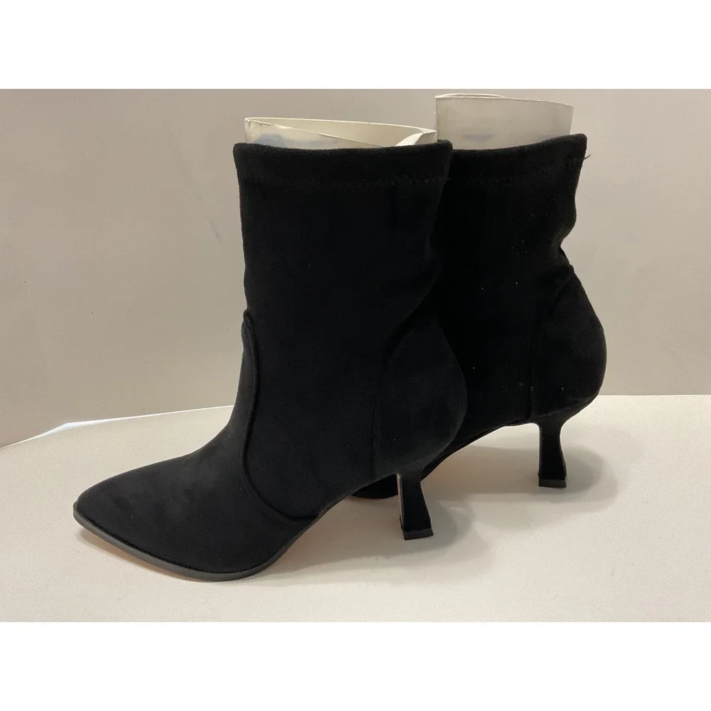 Modern Rebel Tori Black Faux Suede Pointed Toe Kitten Heel Ankle Boots Size8 Sh9